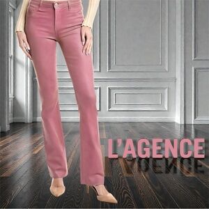 NWOT L'AGENCE-Ruth Coated HighWaist Raw Hem Straight Leg Jeans Mauve Rose Sz 29